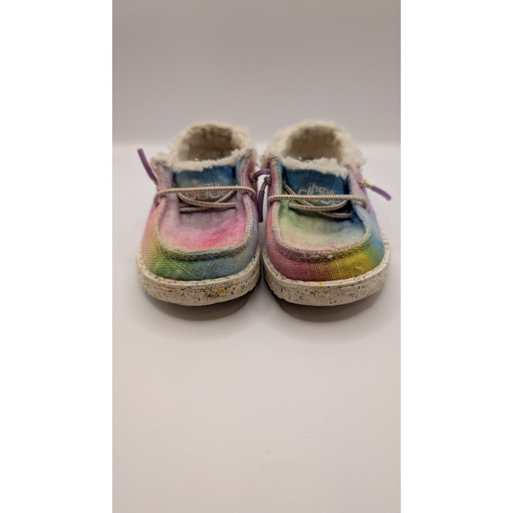 Hey Dude Toddler Wendy Tie Dye Rainbow Faux Fur Lined Slip On Shoes Size K6